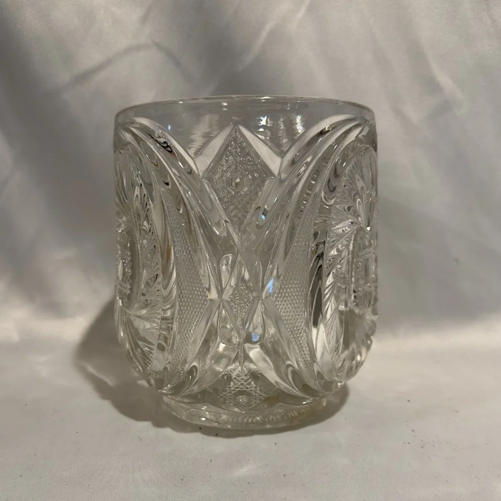 Vintage Pressed Glass Ice Bucket Pinwheel Star Pattern Planter